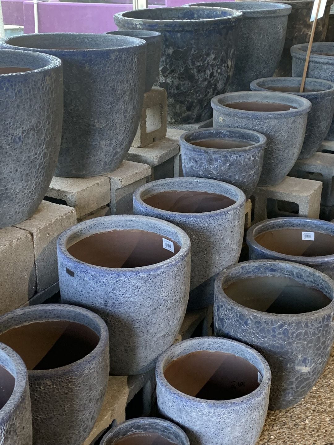 Blue volcanic finish pots