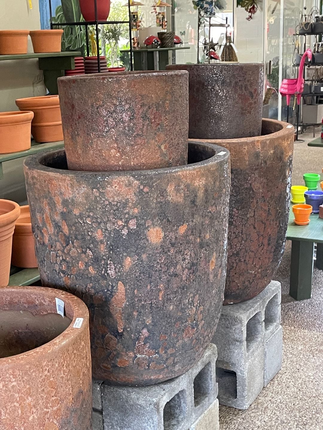Volcanic finish pottery with rough textured surfaces